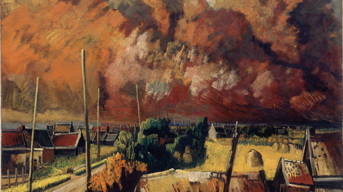 Het schilderij dat Chabot maakte van de Brand van Rotterdam in 1940.